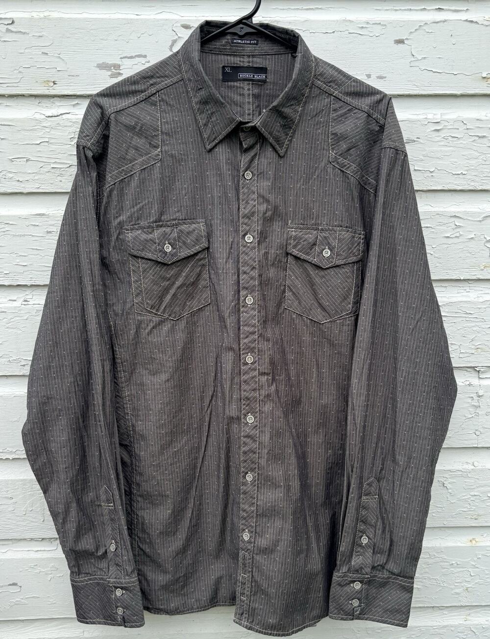 BKE Buckle Black Mens XL Athletic Fit Button Up Shirt Western Geometric Stitch